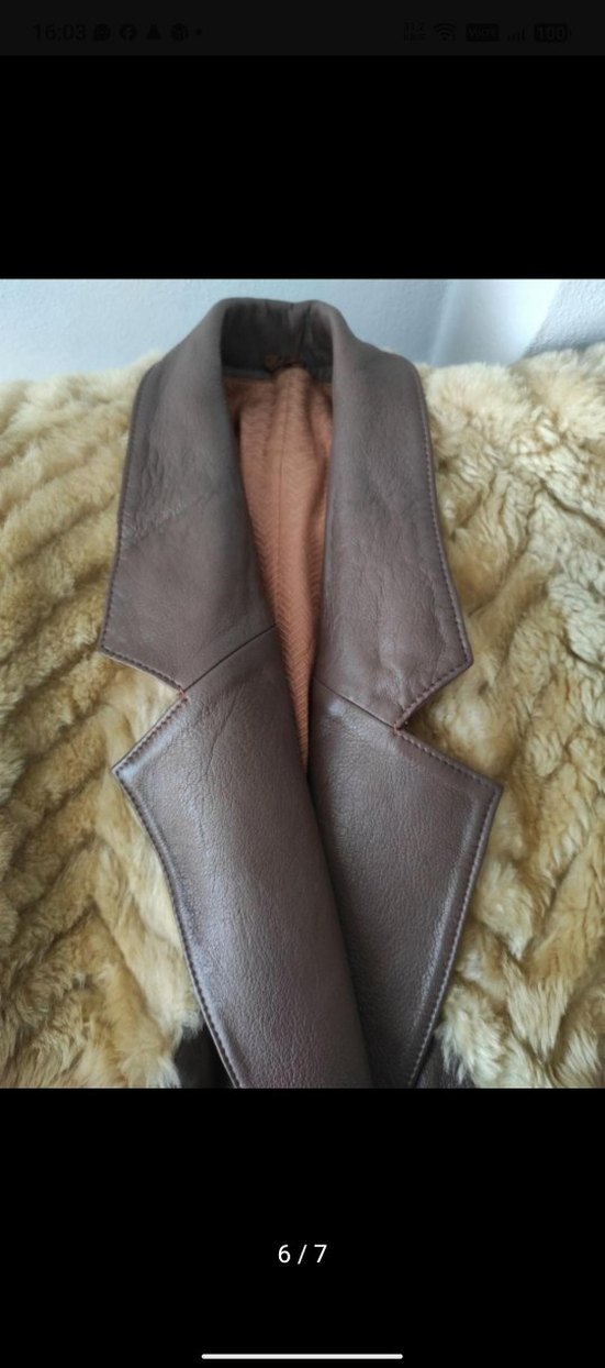 Kahverengi Deri Kürk Detaylı Uzun Biker ceket - Görsel 5