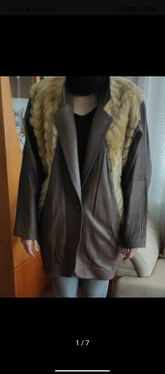 Kahverengi Deri Kürk Detaylı Uzun Biker ceket - Görsel 2