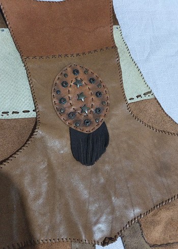 el yapimi orjinal deri, dogal tasli yelek - Görsel 5