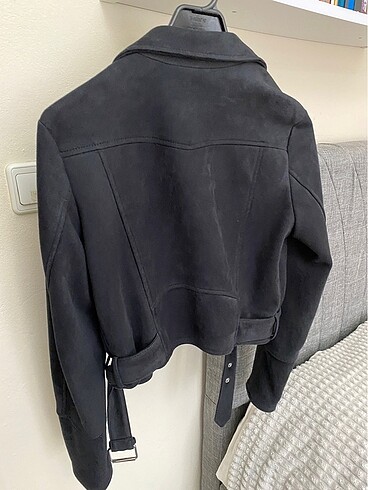 Pull and Bear Siyah biker süet ceket