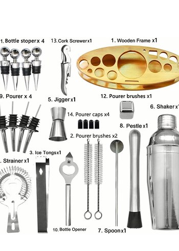  Beden Renk AYAOQIANG F23 Kokteyl Çalkalayıcı Shaker Seti