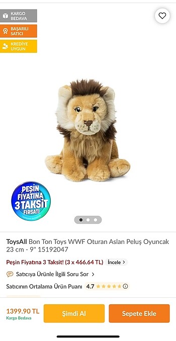 WWF Aslan Peluş Oyuncak