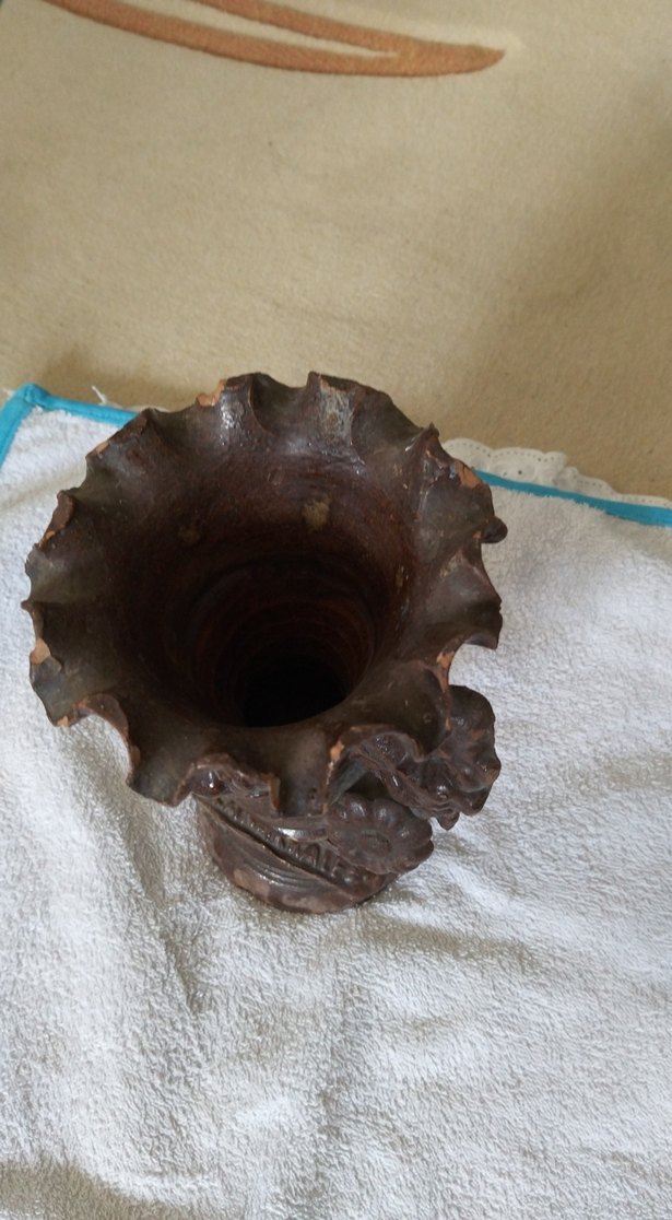 Koyu Kahverengi Desenli Vazo - Görsel 3