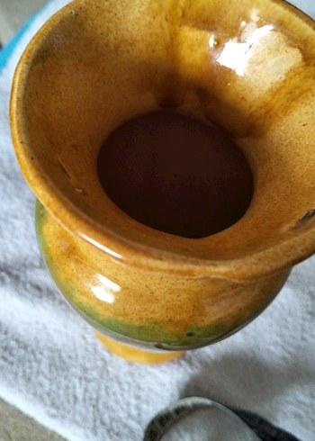 Parlak Sarı ve Yeşil Seramik Vazo - Görsel 4