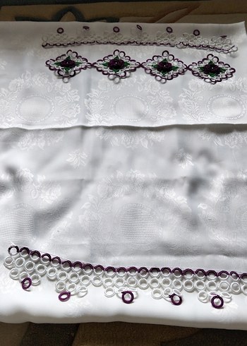 Mor Çiçekli Bohem Dantel Motif  havlu kenar ve üstü çeyiz - Görsel 2