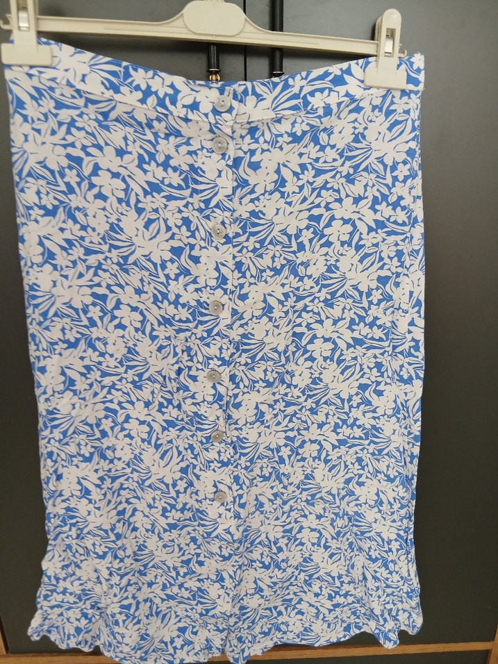 Mavi Baskılı Düğmeli Midi Hamile Etek - Görsel 4