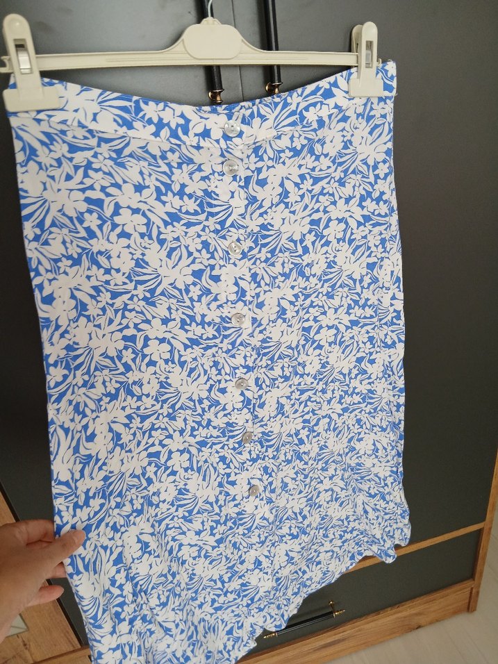 Mavi Baskılı Düğmeli Midi Hamile Etek - Görsel 3