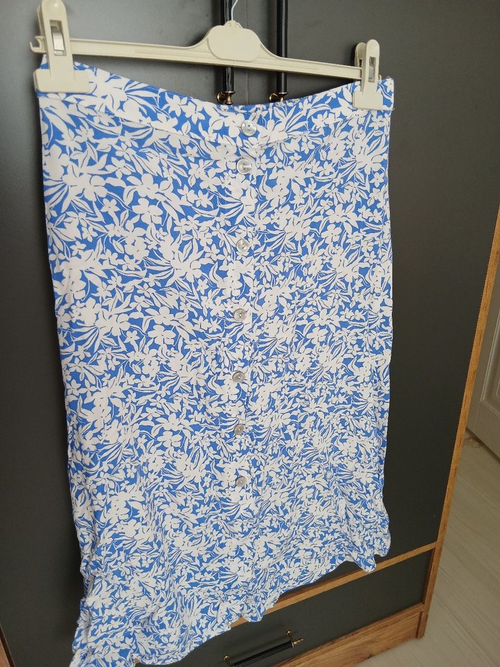 Mavi Baskılı Düğmeli Midi Hamile Etek - Görsel 2