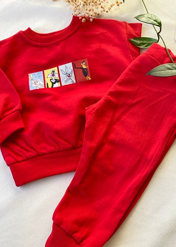 Unısex Kırmızı Baskılı Sweatshirt ve Eşofman Takımı - Görsel 2