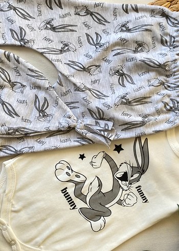 Bugs Bunny Baskılı Pamuklu Bebek zıbın set - Görsel 2