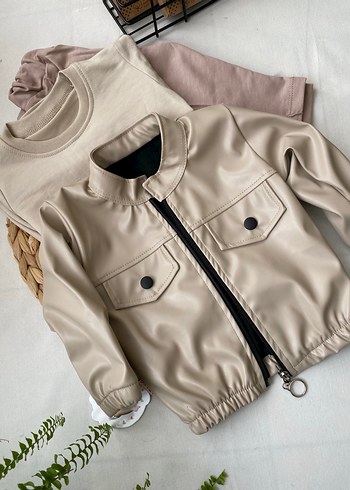 Bej Düğmeli Erkek Deri Ceket - Görsel 2