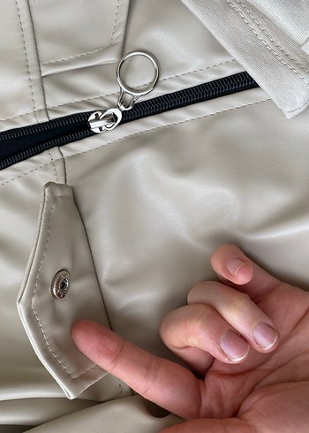 Bej Düğmeli Erkek Deri Ceket - Görsel 3