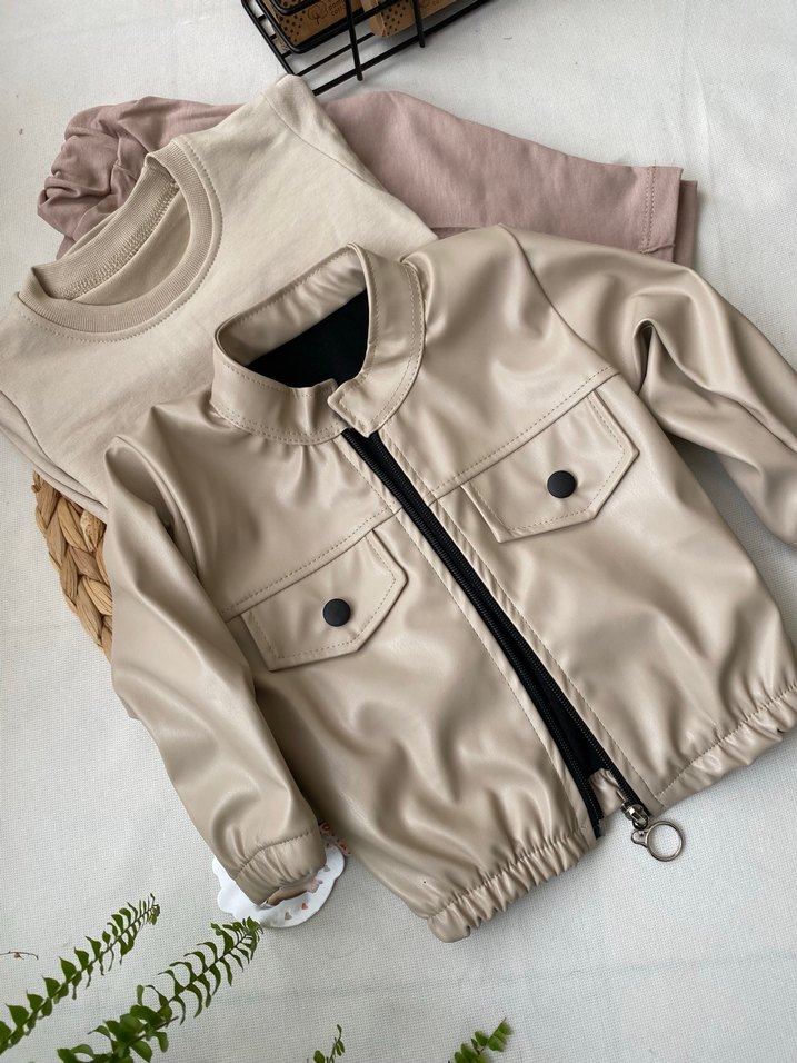 Bej Düğmeli Erkek Deri Ceket - Görsel 2