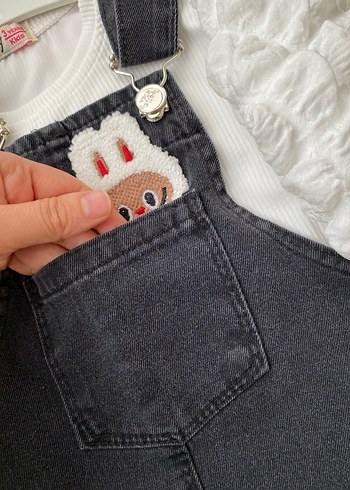 Kız Çocuk Nakışlı Denim Salopet Elbise - Görsel 2