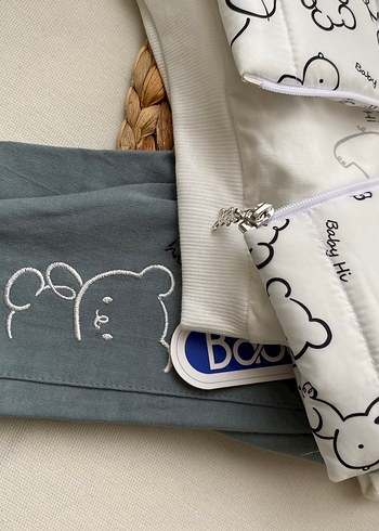 Bebek Erkek Gri Baskılı Üçlü Pamuklu Takım - Görsel 2