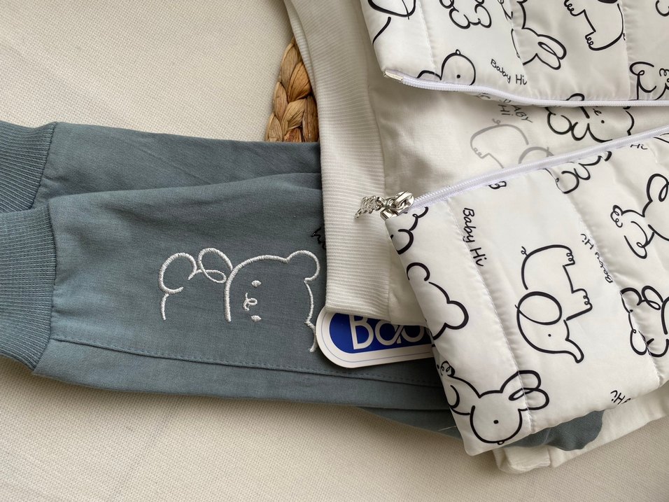 Bebek Erkek Gri Baskılı Üçlü Pamuklu Takım - Görsel 2