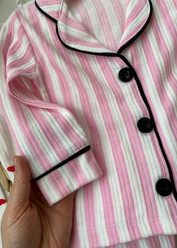 Pembe Çizgili bebek Pijama Takımı - Görsel 2