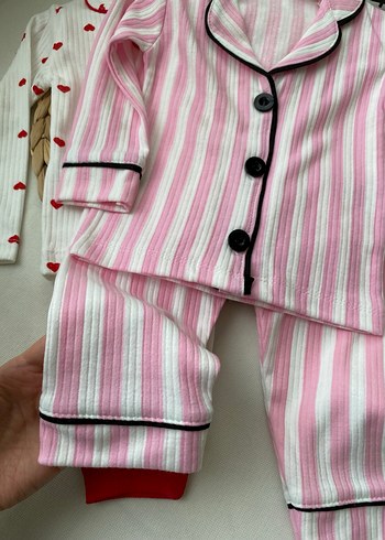Pembe Çizgili bebek Pijama Takımı - Görsel 3