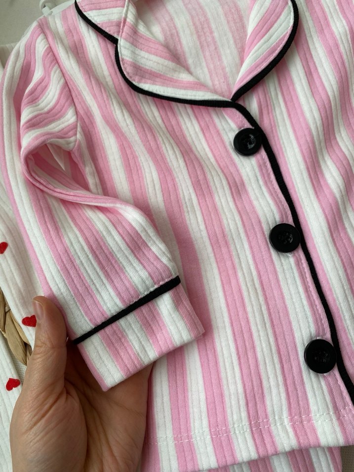 Pembe Çizgili bebek Pijama Takımı - Görsel 2