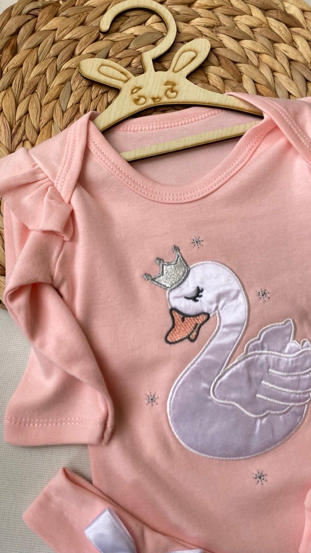 Pembe Bebek Kız Takımı, Uzun Kollu, Fiyonk Detaylı - Görsel 2