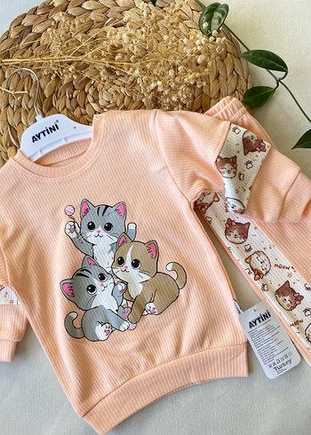 Renkli Baskılı Pembe Uzun Kollu Bebek Takımı - Görsel 2