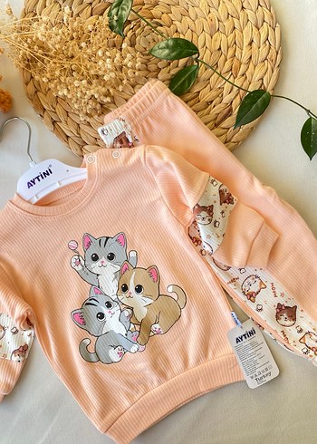 Renkli Baskılı Pembe Uzun Kollu Bebek Takımı - Görsel 3