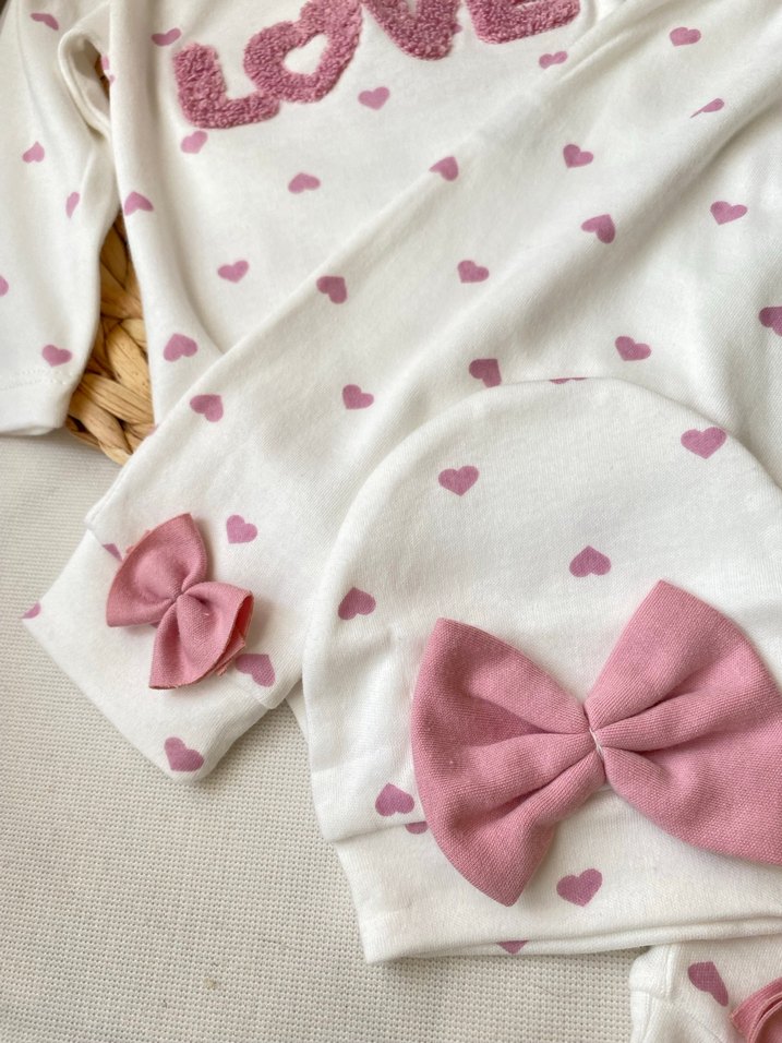 Bebek Kız Nakışlı Uzun Kollu Beyaz Takım - Görsel 2