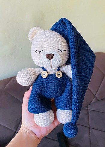 Hello Kitty Mavi Orgu Ayicik Amigurumi Sevimli Ve Sicak