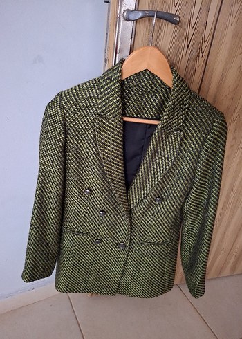 l Beden yeşil Renk Kadın Yeşil Yün Düğmeli Blazer Kaban
