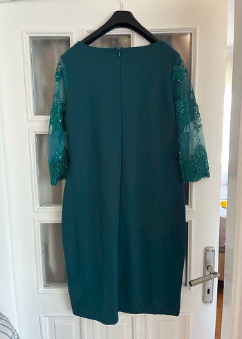 İşlemeli Boncuk Detaylı Turkuaz Midi Elbise - Görsel 6