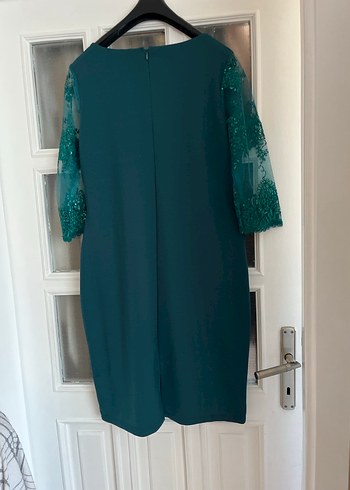 İşlemeli Boncuk Detaylı Turkuaz Midi Elbise - Görsel 9