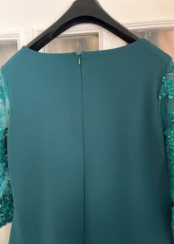 İşlemeli Boncuk Detaylı Turkuaz Midi Elbise - Görsel 8