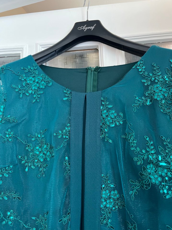 İşlemeli Boncuk Detaylı Turkuaz Midi Elbise - Görsel 4