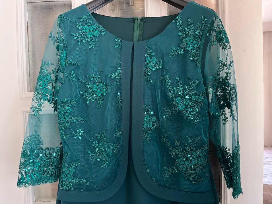 İşlemeli Boncuk Detaylı Turkuaz Midi Elbise - Görsel 3