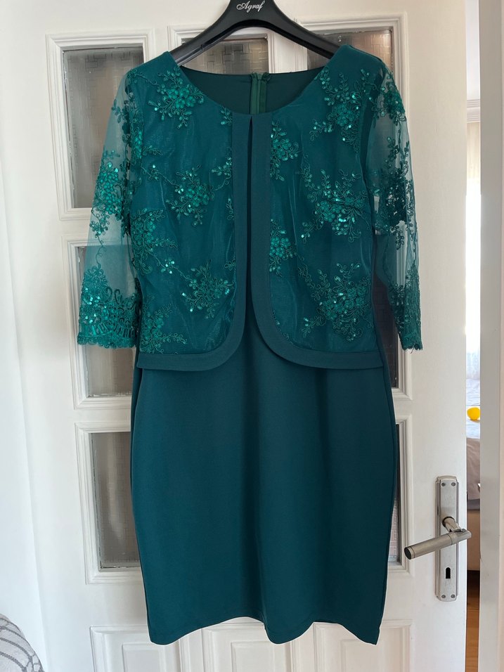 İşlemeli Boncuk Detaylı Turkuaz Midi Elbise - Görsel 2