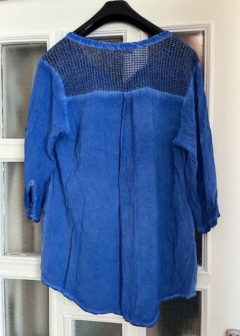 Düğmeli Mavi  Kadın Gömlek - Görsel 3