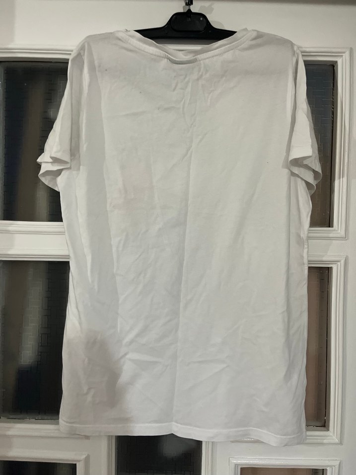 Beyaz Pamuklu Baskılı Kadın Tişört - Görsel 3