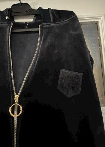 Siyah Kadın Kapüşonlu Kadife Uzun Yelek - Görsel 8