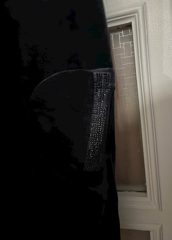 Siyah Kadın Kapüşonlu Kadife Uzun Yelek - Görsel 10