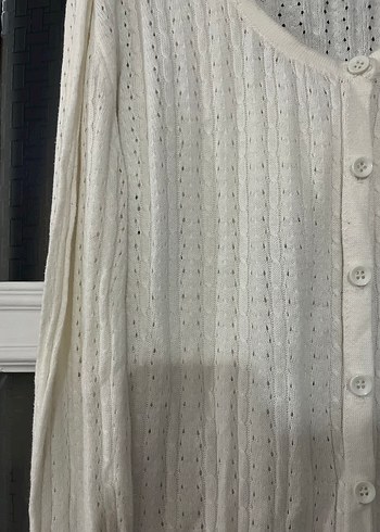 Beyaz V Yaka Örgü Kadın Hırka - Görsel 2