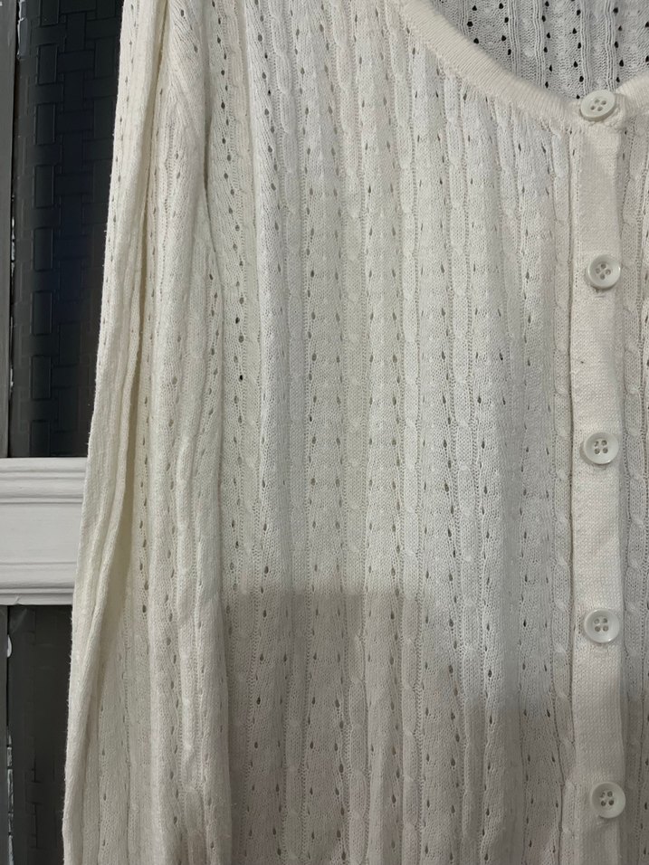 Beyaz V Yaka Örgü Kadın Hırka - Görsel 2