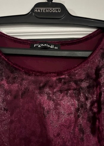 Bordo Kadifeden Uzun Kollu Salaş Kadın Elbise - Görsel 7