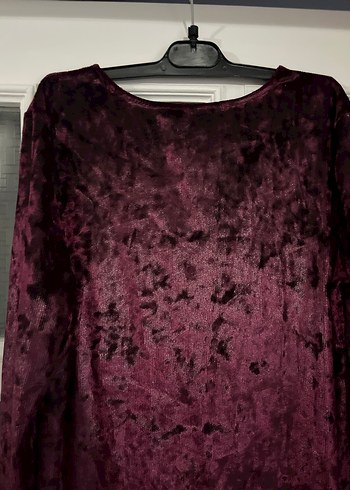 Bordo Kadifeden Uzun Kollu Salaş Kadın Elbise - Görsel 5