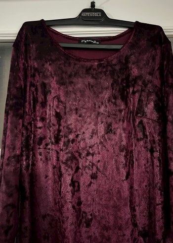 Bordo Kadifeden Uzun Kollu Salaş Kadın Elbise - Görsel 2