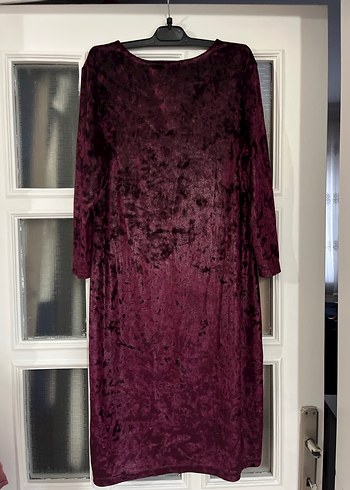 Bordo Kadifeden Uzun Kollu Salaş Kadın Elbise - Görsel 3