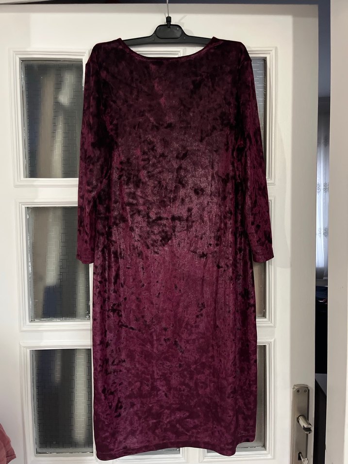 Bordo Kadifeden Uzun Kollu Salaş Kadın Elbise - Görsel 3