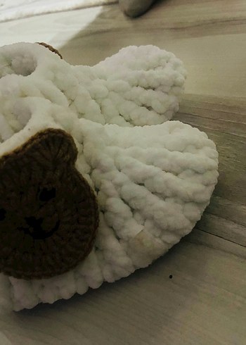 Kızlar için Bej Örgü Yün Ev Terliği EL Emeği - Görsel 9