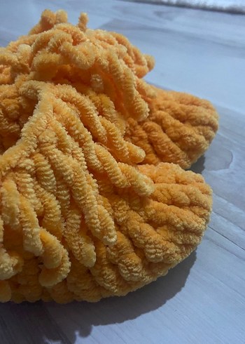 Kızlar için Bej Örgü Yün Ev Terliği EL Emeği - Görsel 3