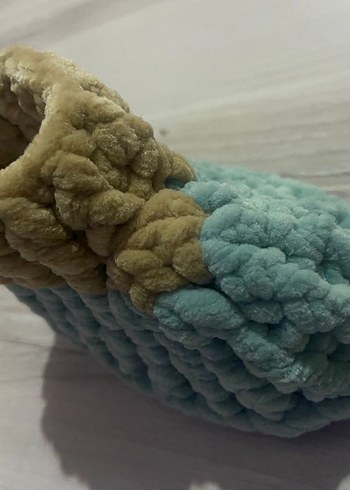 Kızlar için Bej Örgü Yün Ev Terliği EL Emeği - Görsel 7