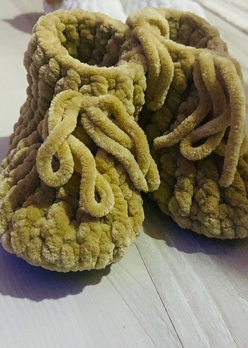 Kızlar için Bej Örgü Yün Ev Terliği EL Emeği - Görsel 2